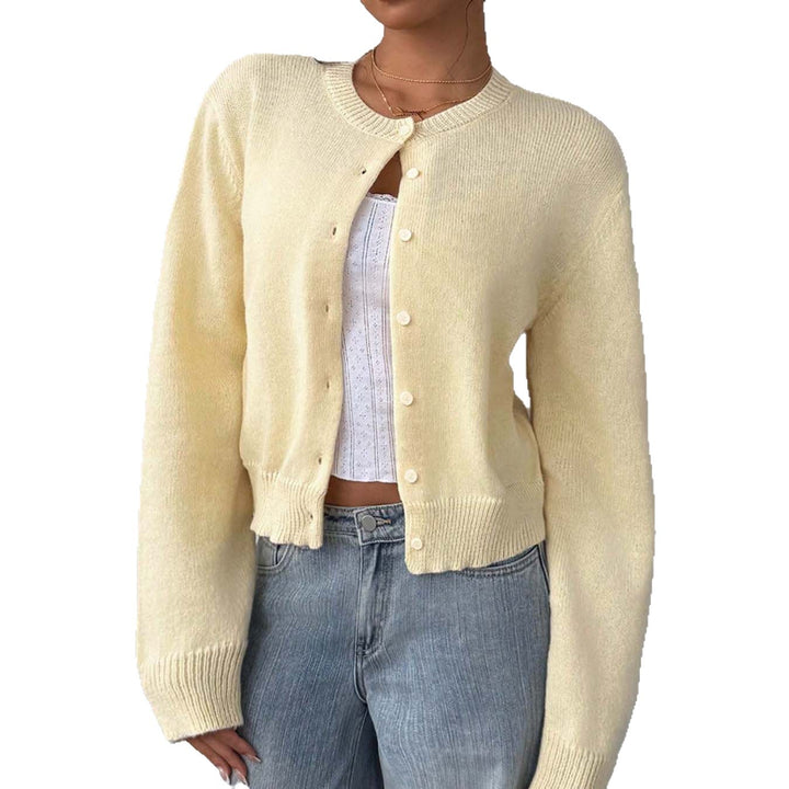 Lightweight knit jacket for ladies with button details and round neckline Lune London