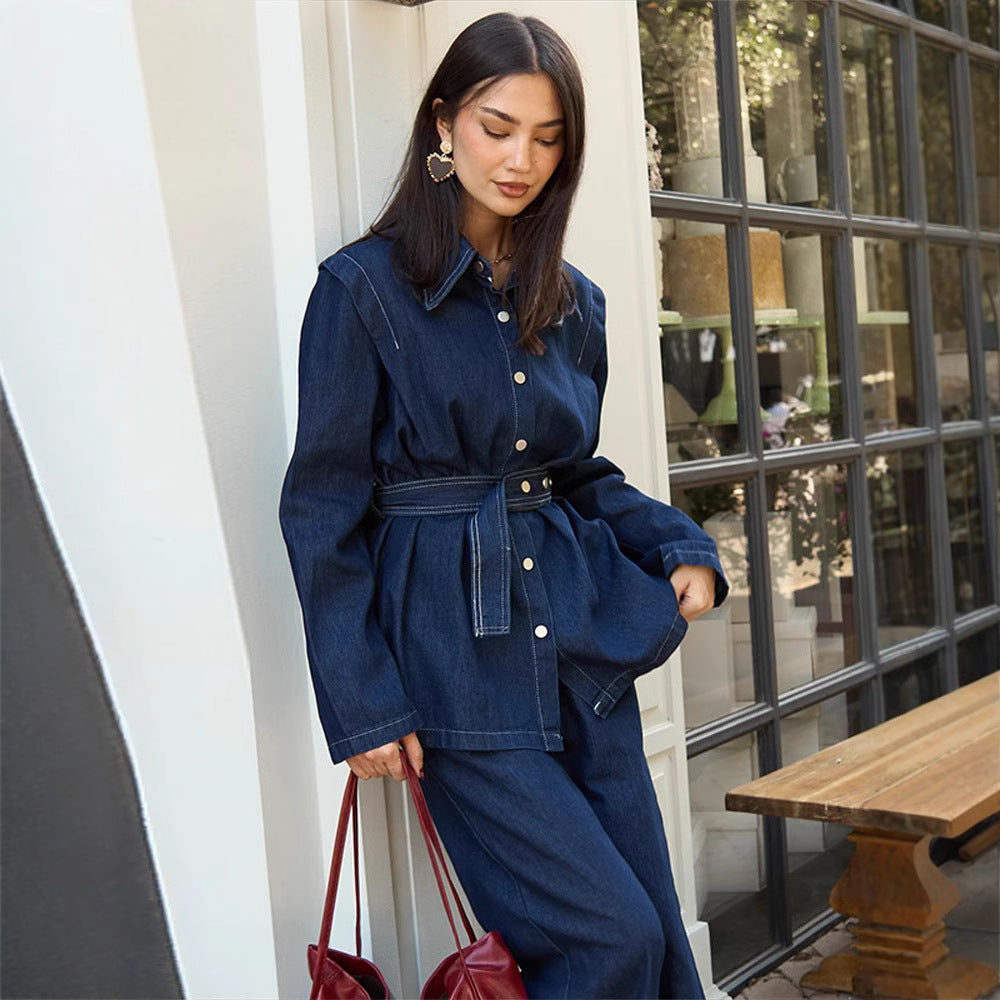 Denim jumpsuit for women with stylish belt and wide legs Lune London