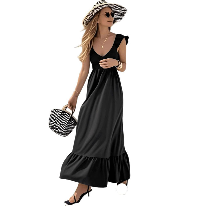 Maxi dress for women with voluminous ruffle details and a colorful frill Lune London