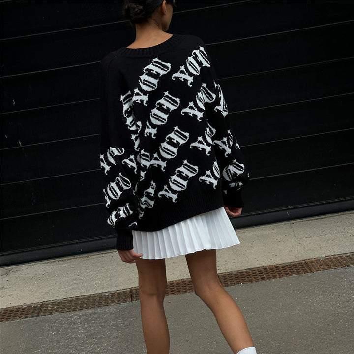 Casual knit sweater for women with a modern inscription and a loose fit Lune London