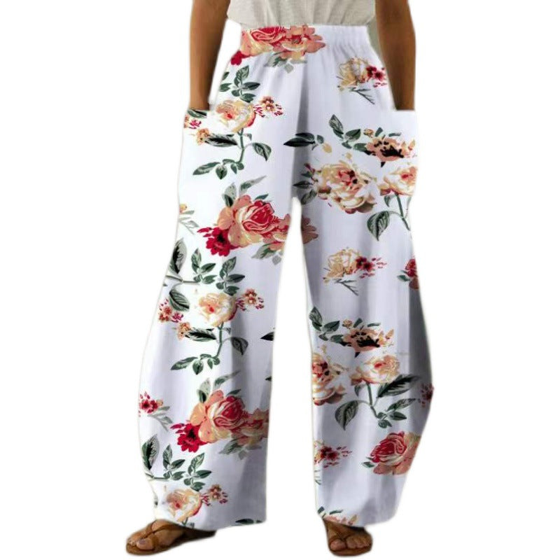 Pantalons fleuris amples pour femmes avec poches et taille élastique Chic & Stil