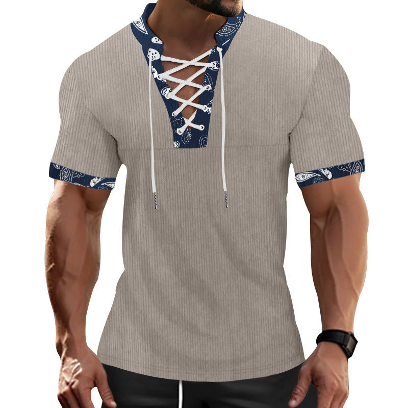 Men's Short Sleeve Henley T-Shirt with Modern Lace Design and Attractive Contrast Elements Lune London