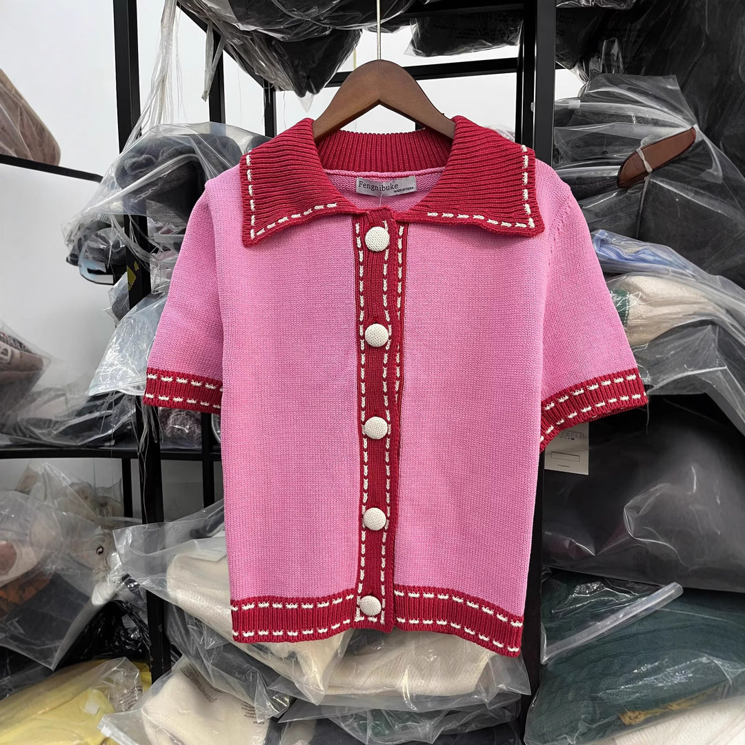 Short-sleeve sweater for ladies with contrasting details Lune London