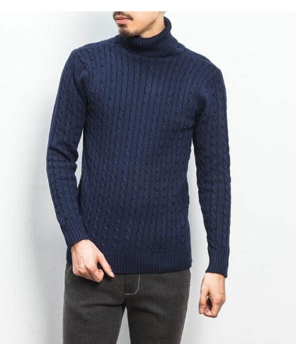 Knit sweater for men with high collar and cable knit pattern Lune London