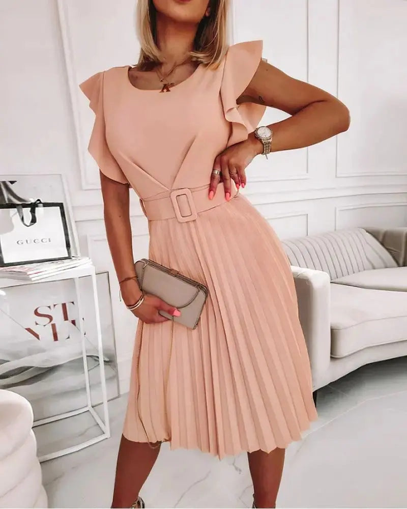 Pleated women's skirt with belt midi dress Lune London
