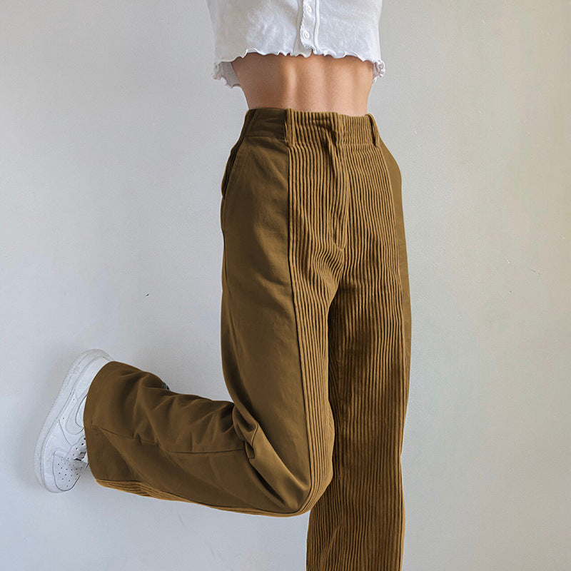 Casual corduroy pants for women with high waist and straight cut Lune London