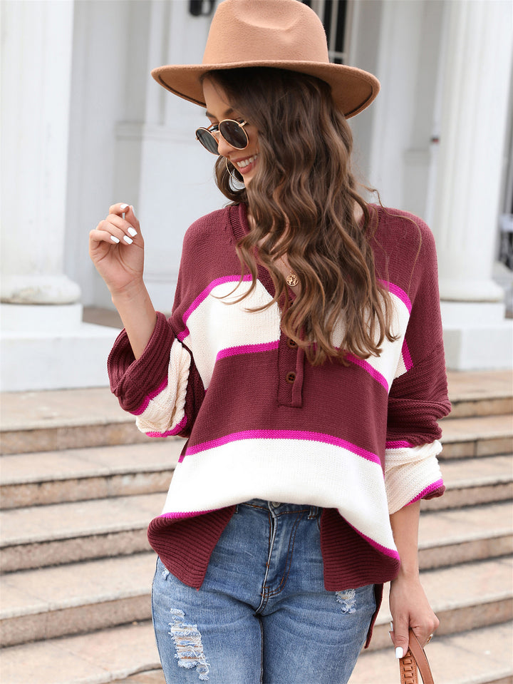 Pull en tricot décontracté pour femmes avec patte de boutonnage Chic & Stil