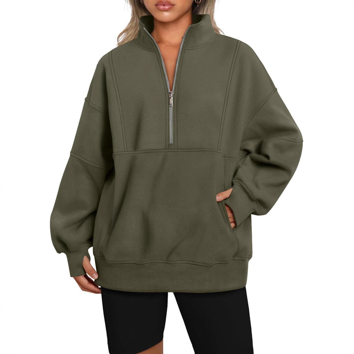 Sporty hoodie top for women with high collar and zip Lune London