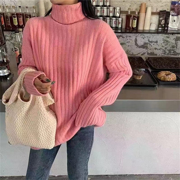 Woman Knit top with turtleneck and asymmetrical cut and fine ribbed structure Lune London