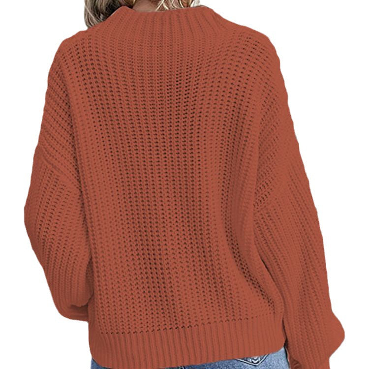 Casual knitted sweater for women with a deep round neckline and a loose fit Lune London