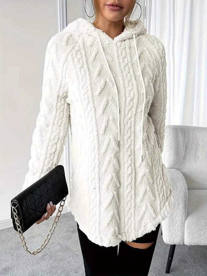Comfortable knitted sweater for women with hood and chic and stylish structure