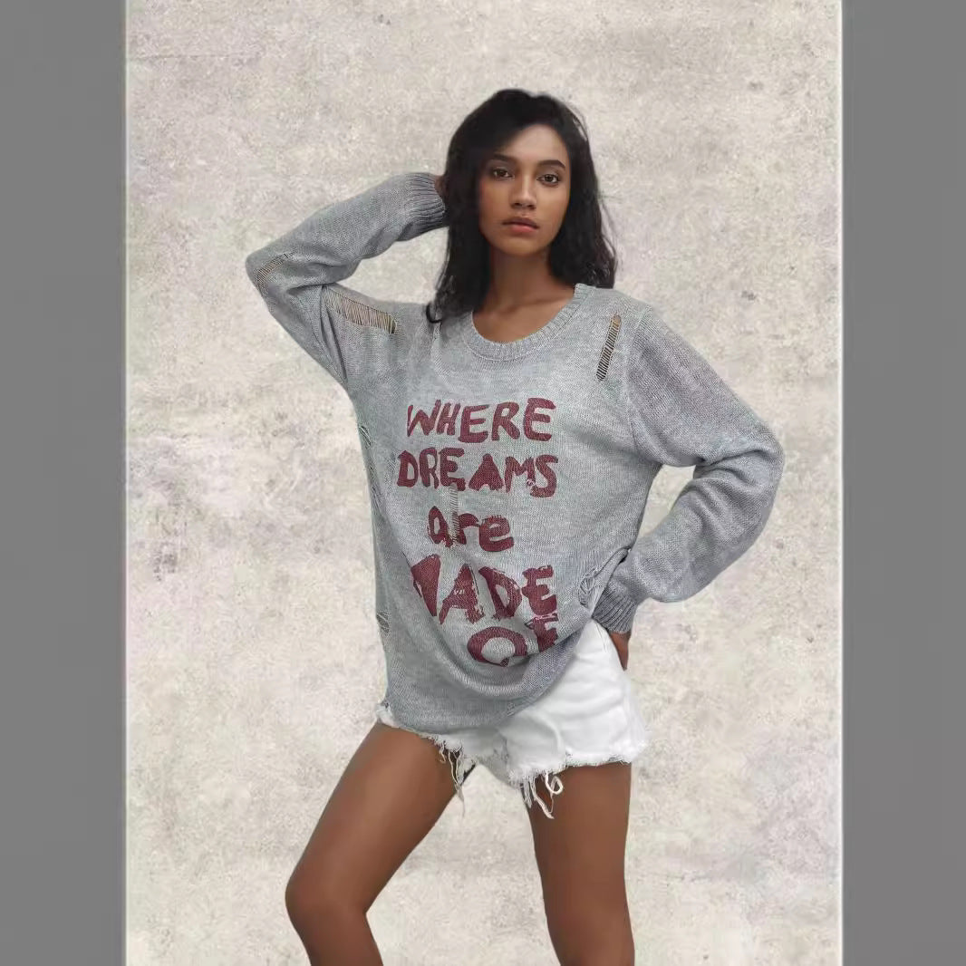 Oversized sweater for women with creative inscriptions and refined details Lune London