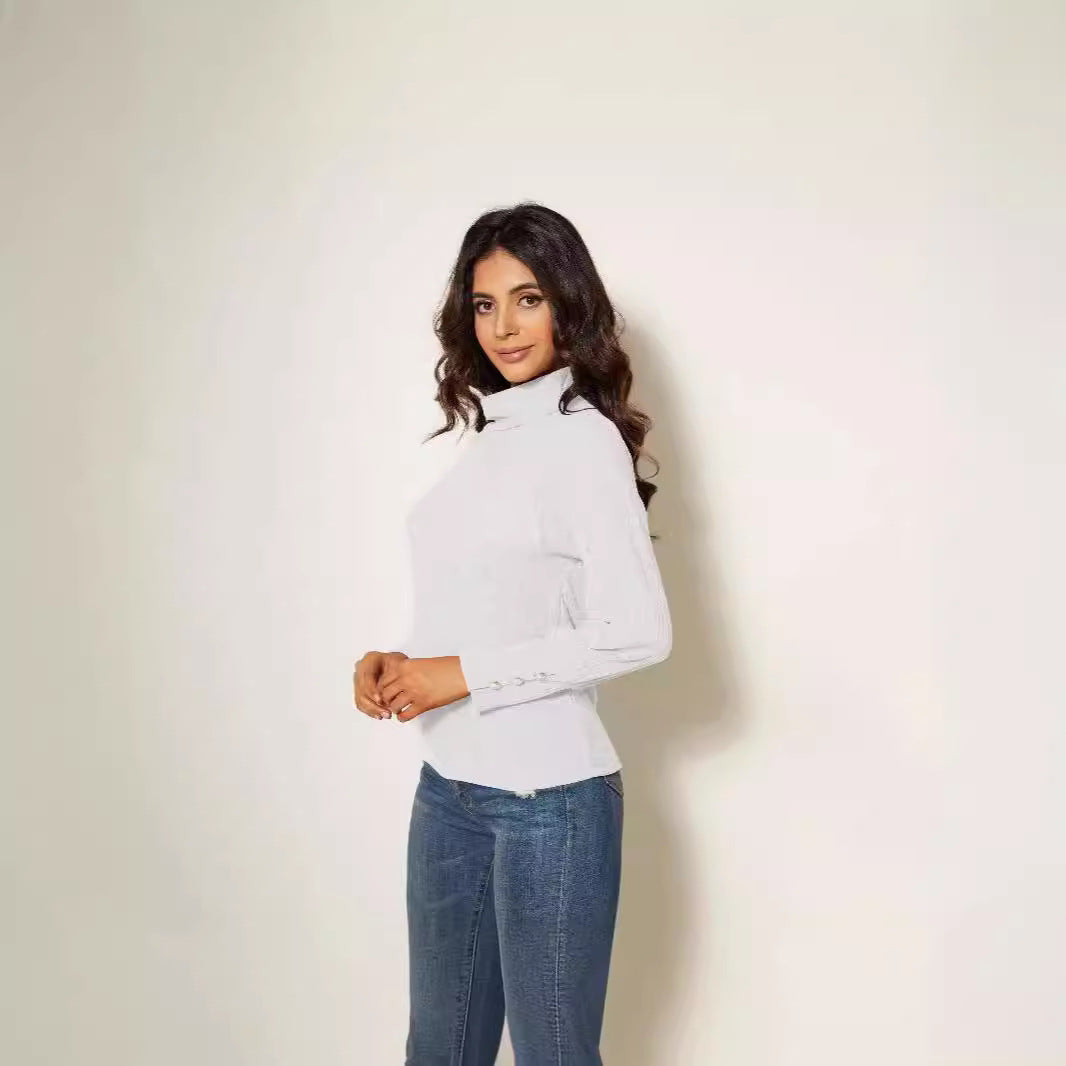 Women Modern Turtleneck Sweater with Button Detail Lune London