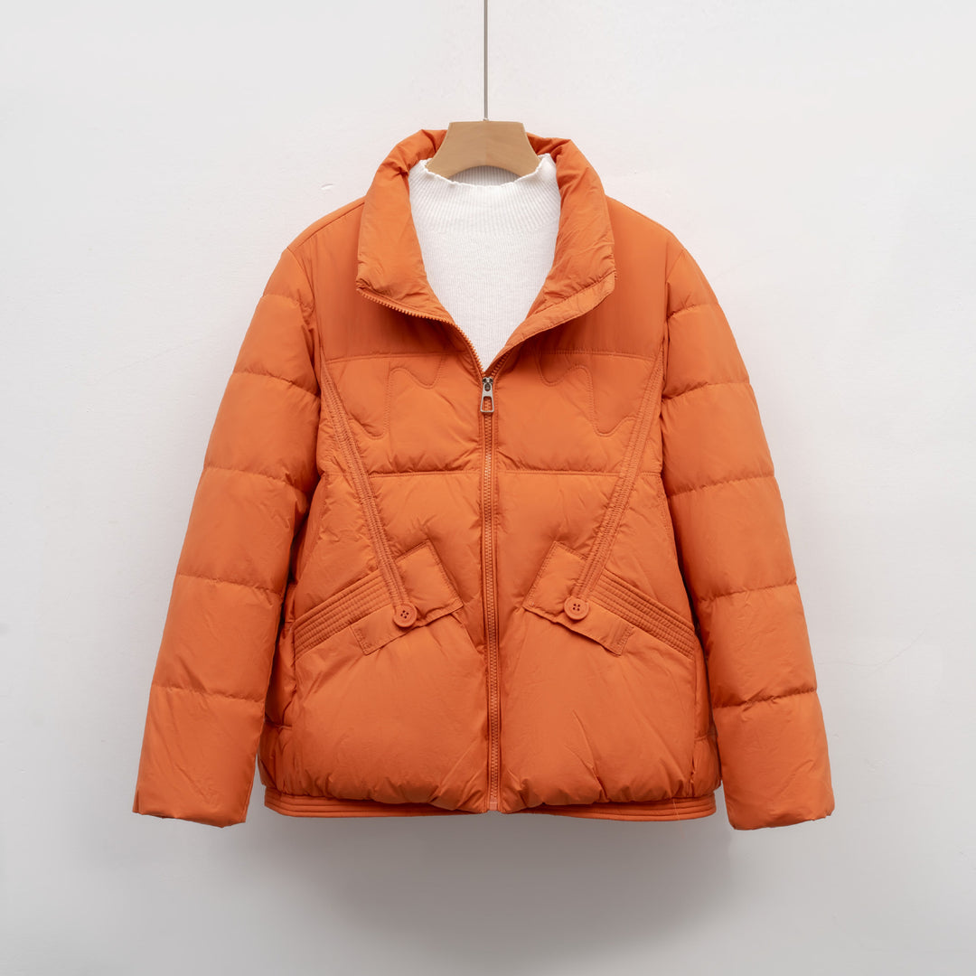 Ladies winter quilted down jacket with practical pockets and large collar Lune London