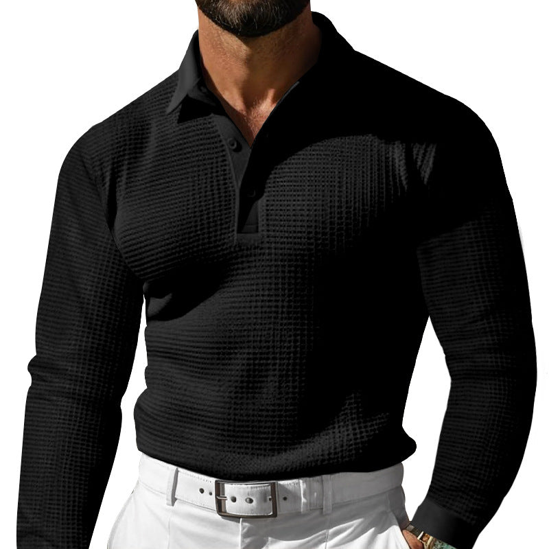 Men's long sleeve polo shirt with textured fabric and stylish collar Lune London