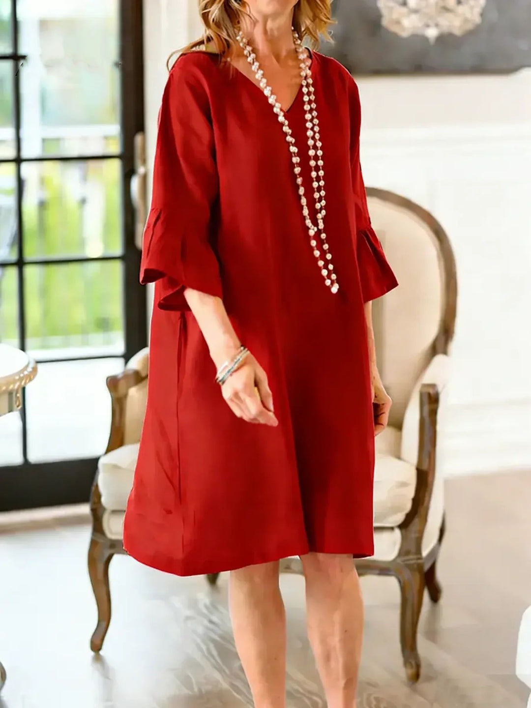 Women Hip-length Casual Dress with Modern Ruffle Details Lune London