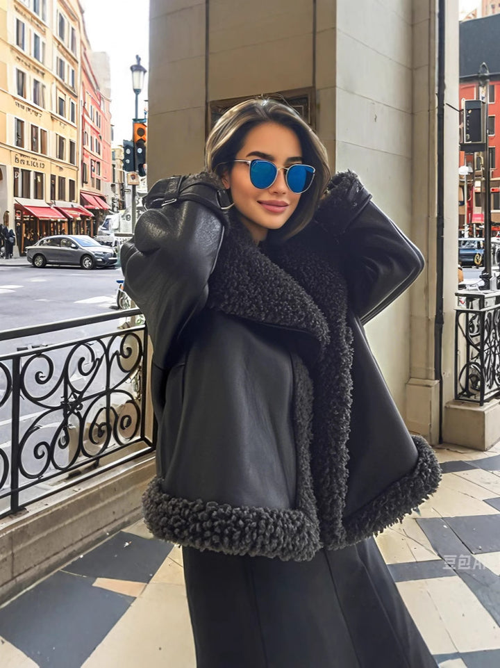 Oversized faux leather jacket for women with cozy lining Lune London