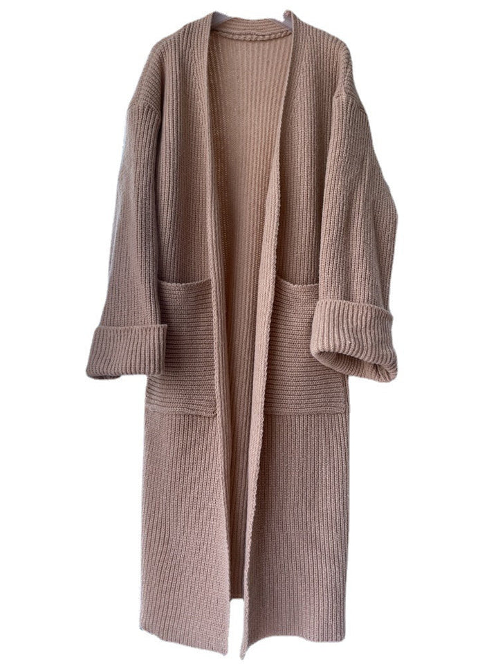 Women Large Knit Coat with Pockets and Dropped Shoulders Lune London