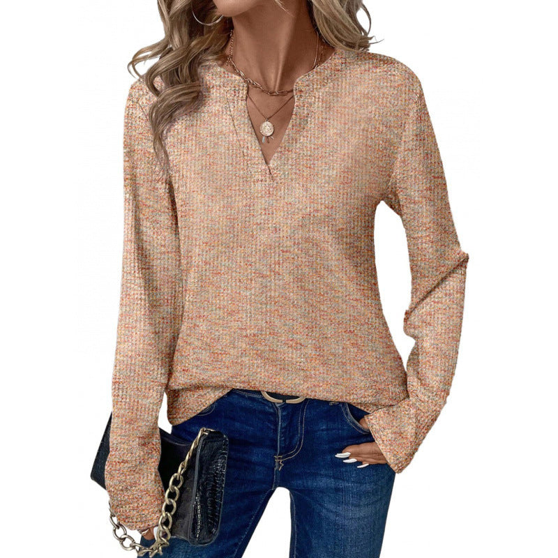 Casual long sleeve t-shirt for women with a modern V-neck and textured material Lune London