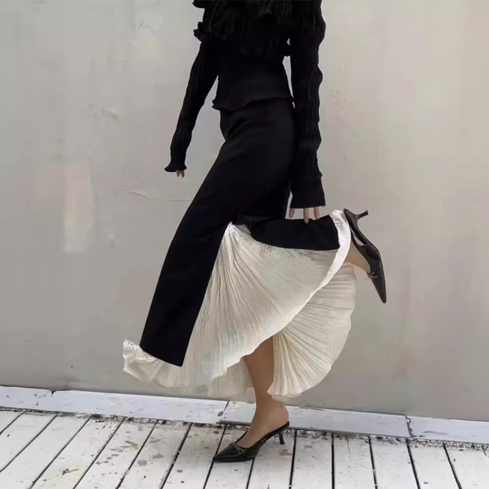 Jupe maxi élégante pour femme avec fentes latérales et look superposé Chic & Stil