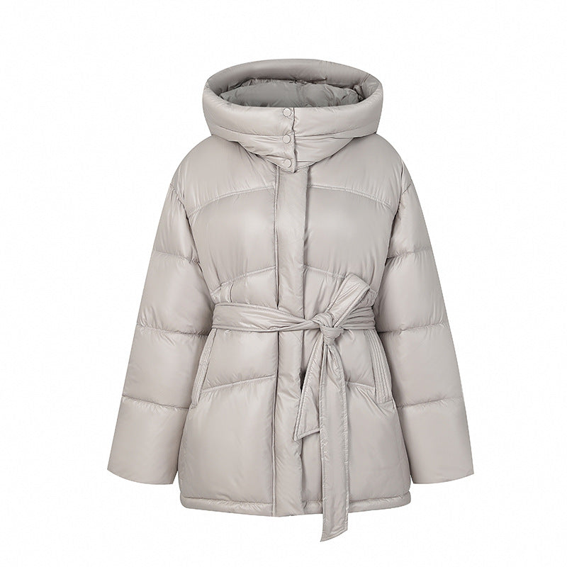 Ladies Stylish Padded Winter Coat with Belt and Hood Lune London