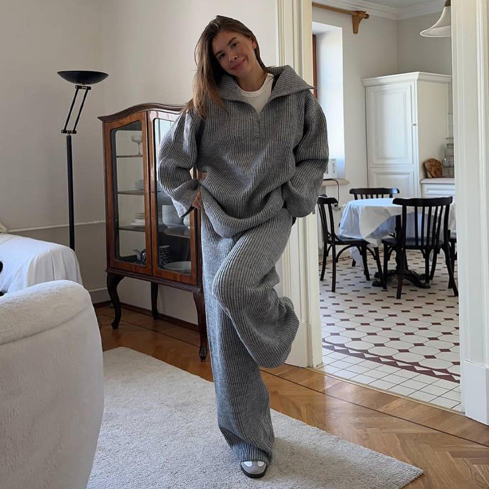 Knitted loungewear set for women with a loose fit and high collar Lune London