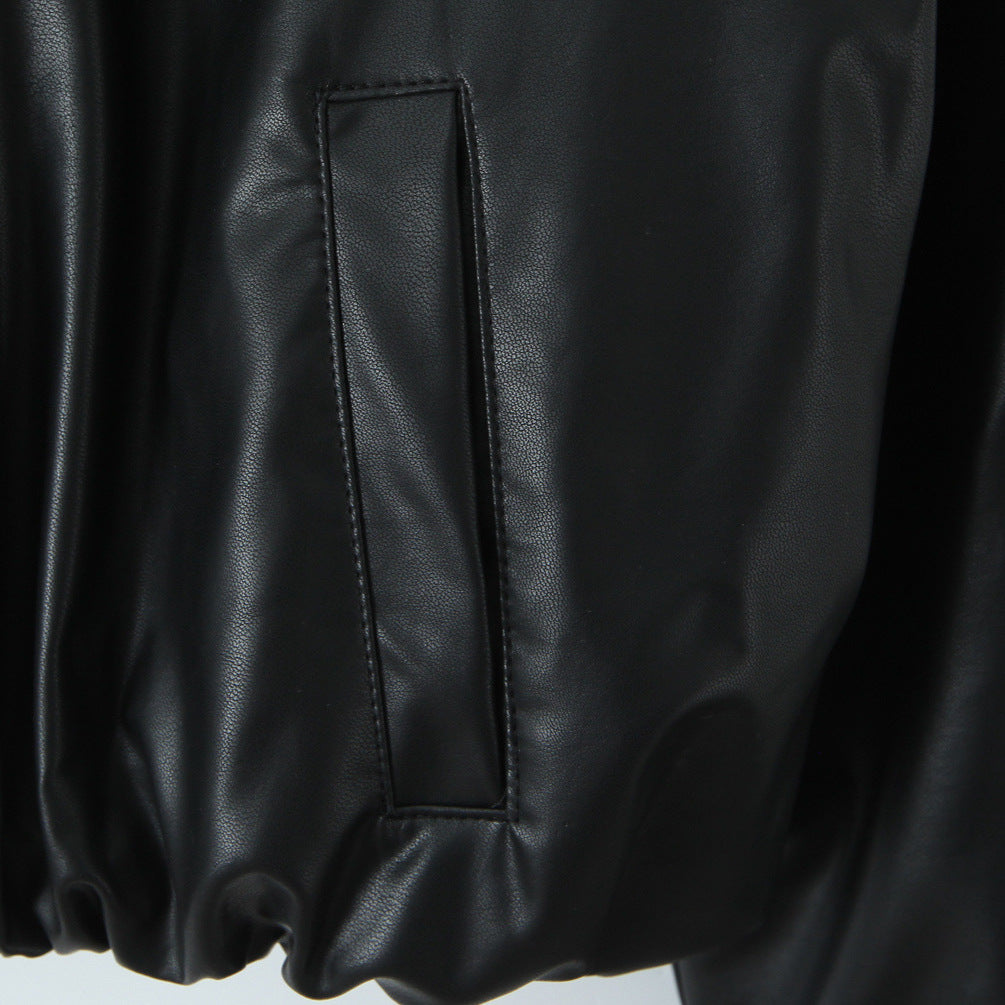 Cropped casual chic synthetic leather biker jacket for women Lune London