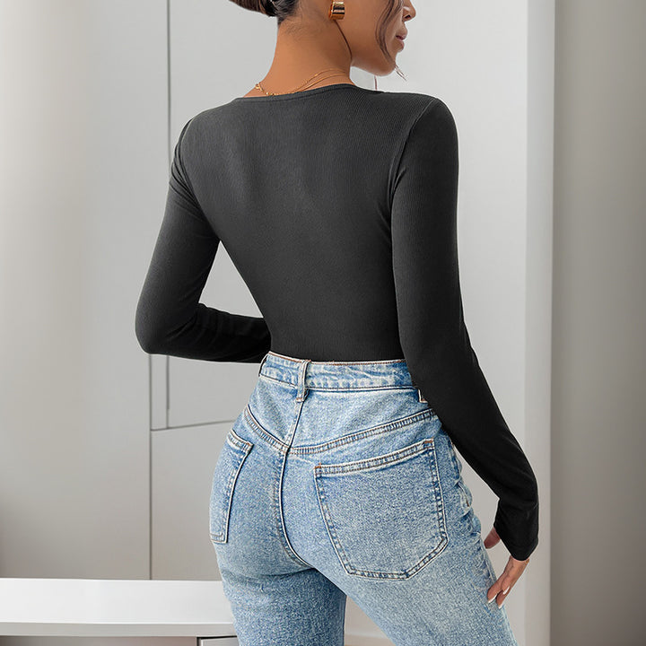 Long sleeve body for women in rib with contrast insert Lune London