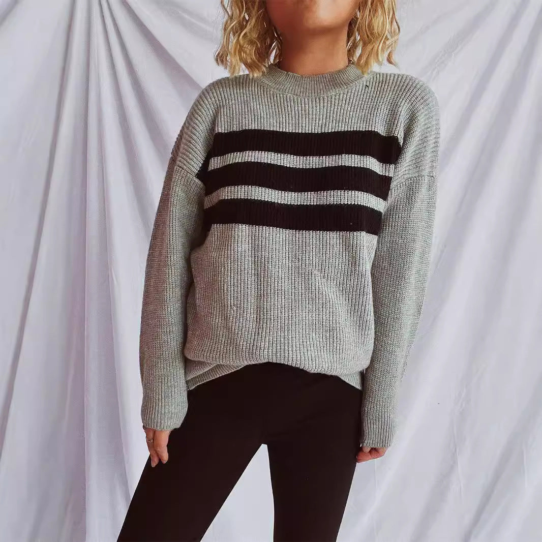 Pull en tricot décontracté pour femmes avec des rayures horizontales et une coupe oversize Chic & Stil