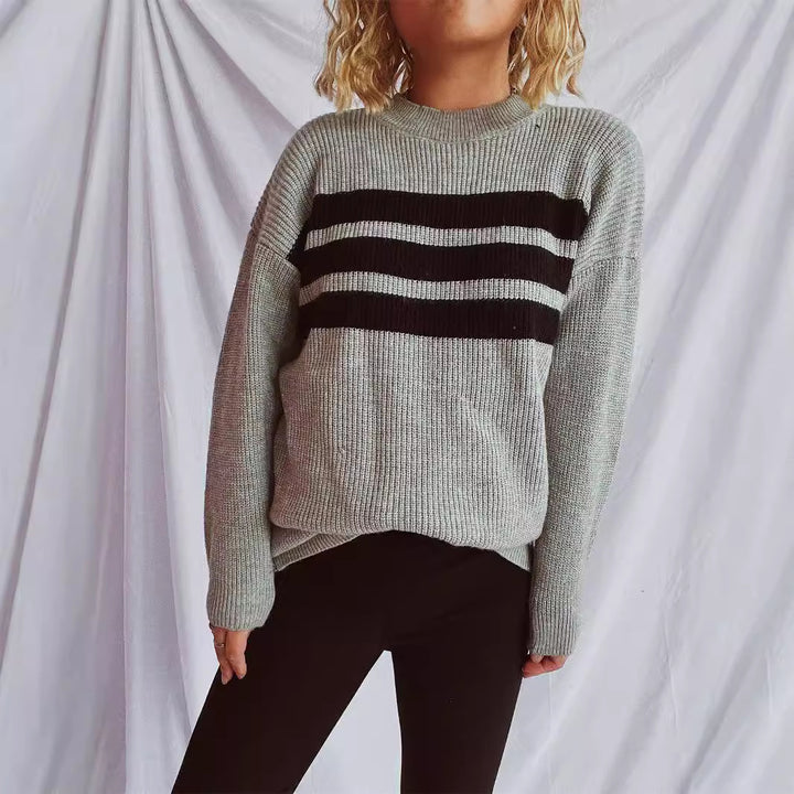 Pull en tricot décontracté pour femmes avec des rayures horizontales et une coupe oversize Chic & Stil