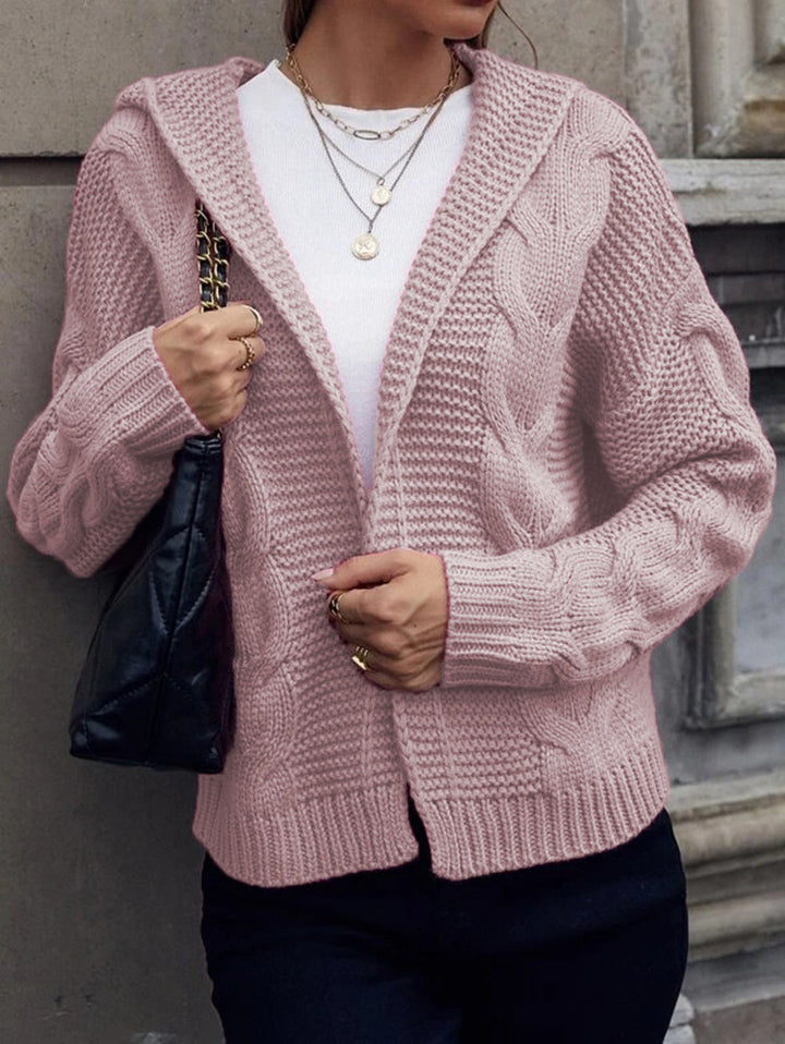 Cardigan tricot épais pour femmes avec capuche et motif de câble texturé Chic & Stil