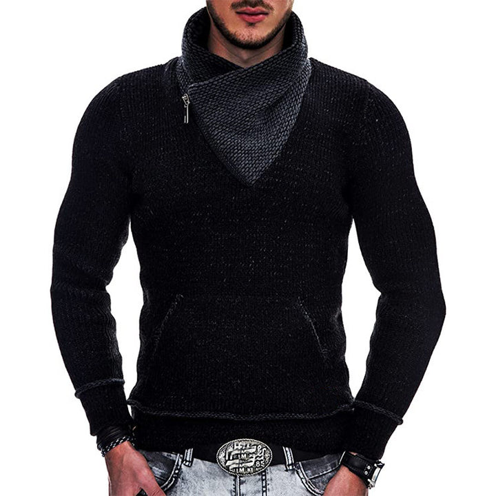 Men's Long Sleeve Hooded Sweatshirt with Asymmetrical Zip Closure and Structured Knit Design Lune London