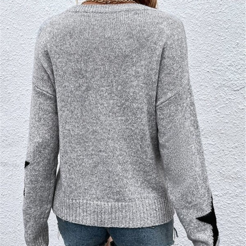 Knit sweater for women with a striking star pattern and round neck Lune London