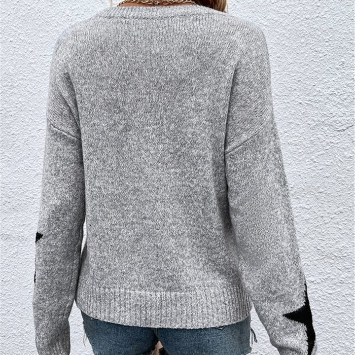 Knit sweater for women with a striking star pattern and round neck Lune London