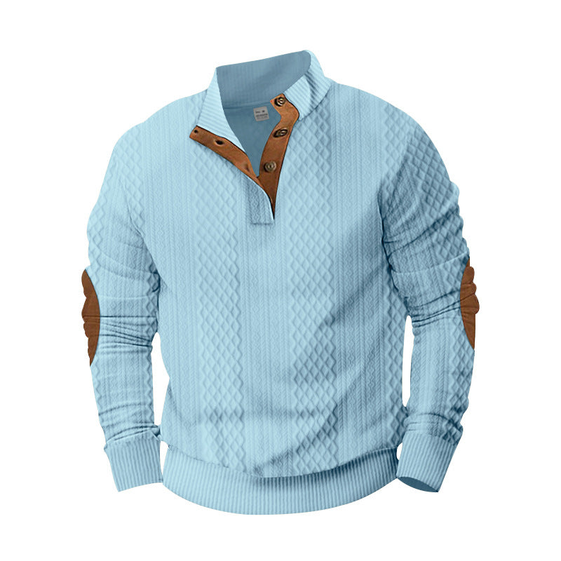 Knitted sweater for men with innovative high collar and modern leather applications Lune London