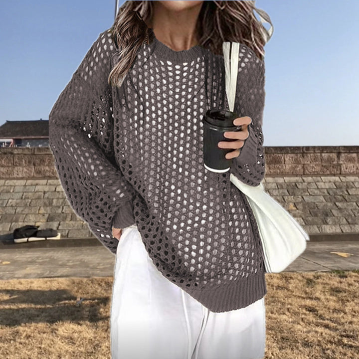 Lightweight knitted sweater for women with openwork pattern and loose fit Lune London