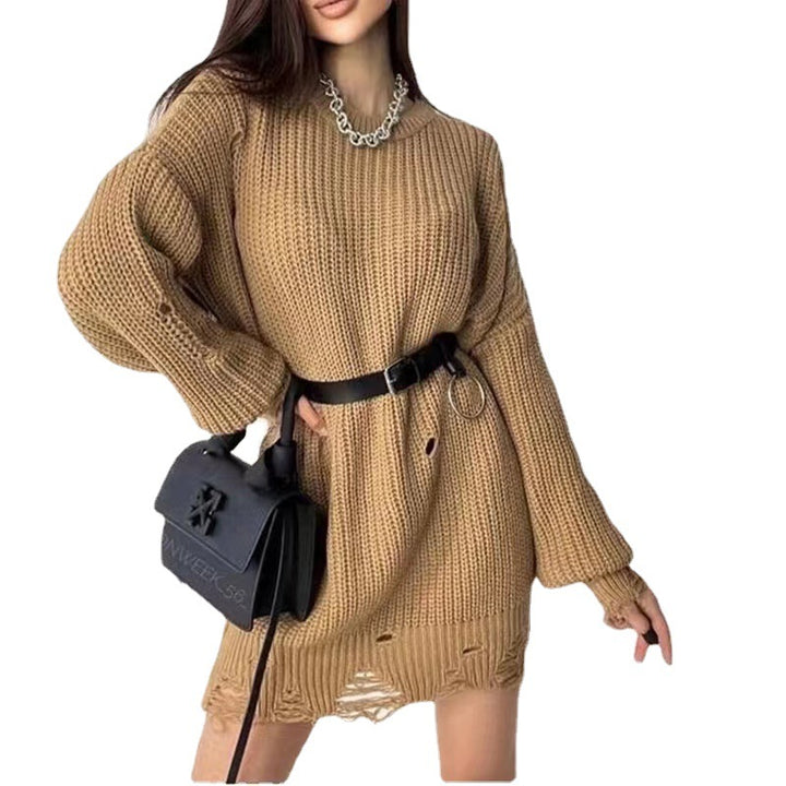 Lune London Women's Knit Dress with Relaxed Fit and Distressed Details