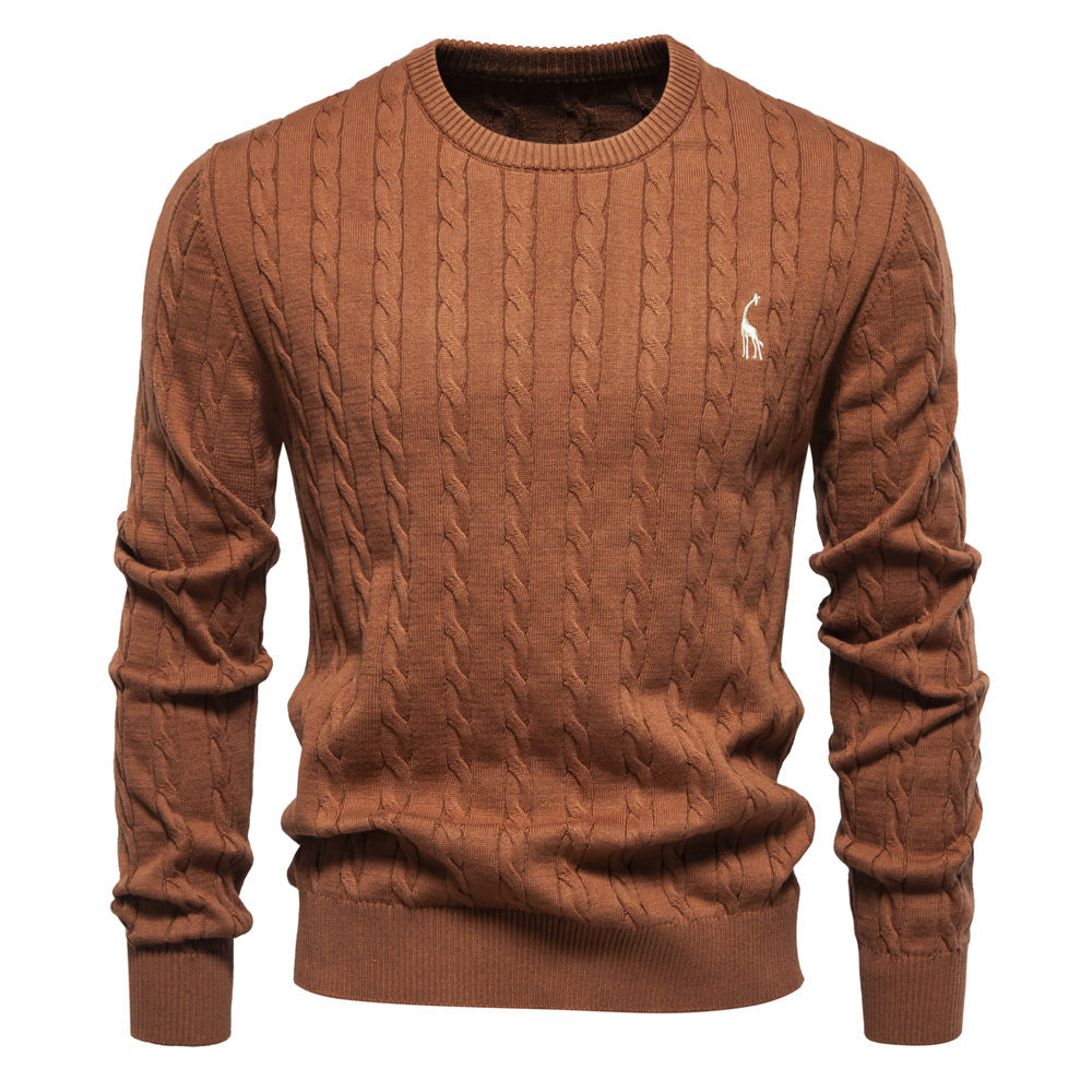 Men's Knitted Sweater with Cable Pattern and Round Neck Lune London