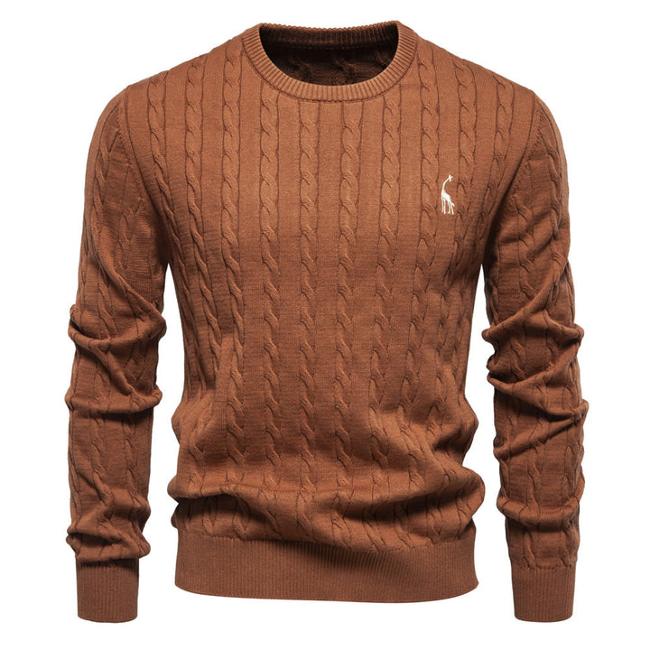 Men's Knitted Sweater with Cable Pattern and Round Neck Lune London