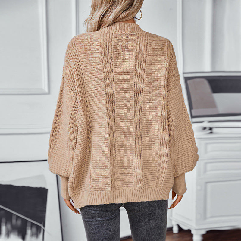 Knitted women's jacket with cable design and gold button details Lune London