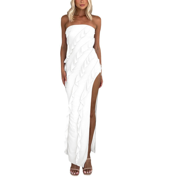 Women Elegant Ruffled Wrap Dress with Side Slit Lune London