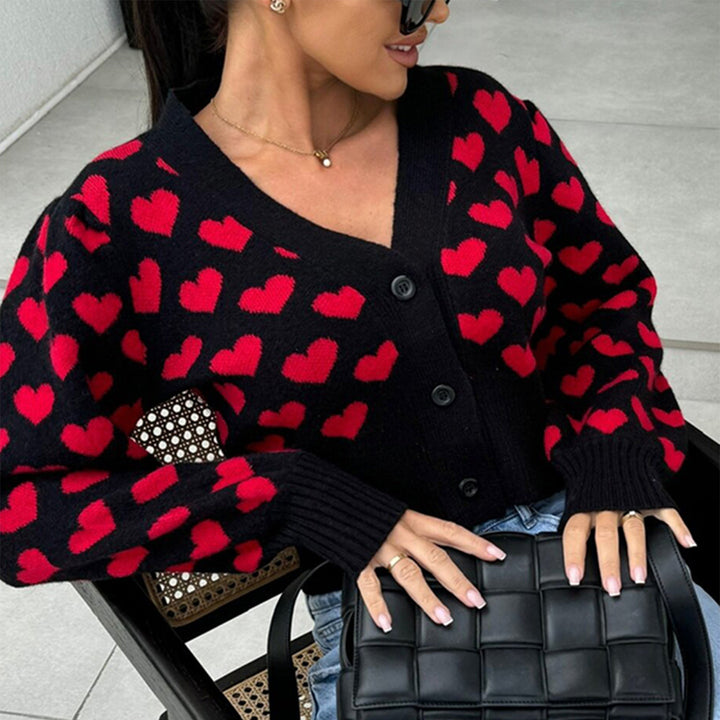 Lady cardigan with heart-shaped pattern and decorative buttons Lune London
