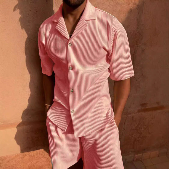 Men's short sleeve set in breathable ribbed fabric with a modern button placket Lune London