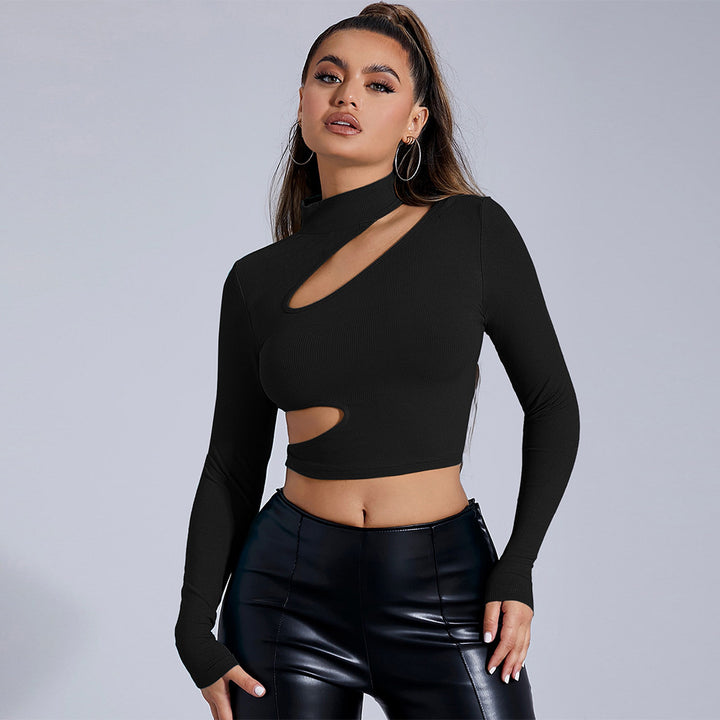 Top court à manches longues ajusté pour femmes avec découpe asymétrique Chic & Stil