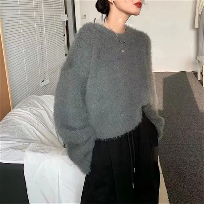 Ladies Plush Sweater with Relaxed Fit and High Round Neck Lune London