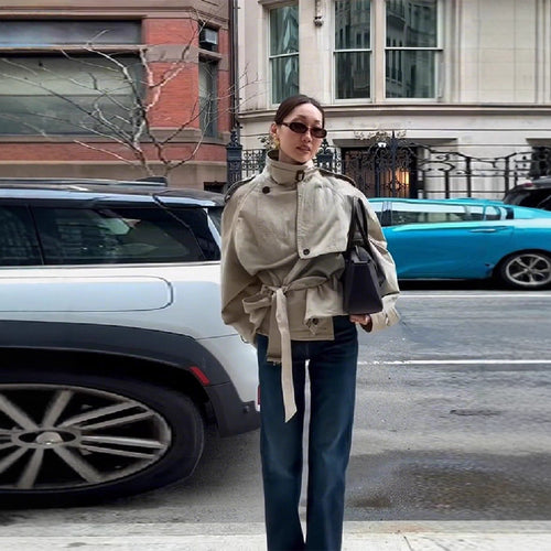 Fashion oversized trench coat for women with a narrow belt Lune London