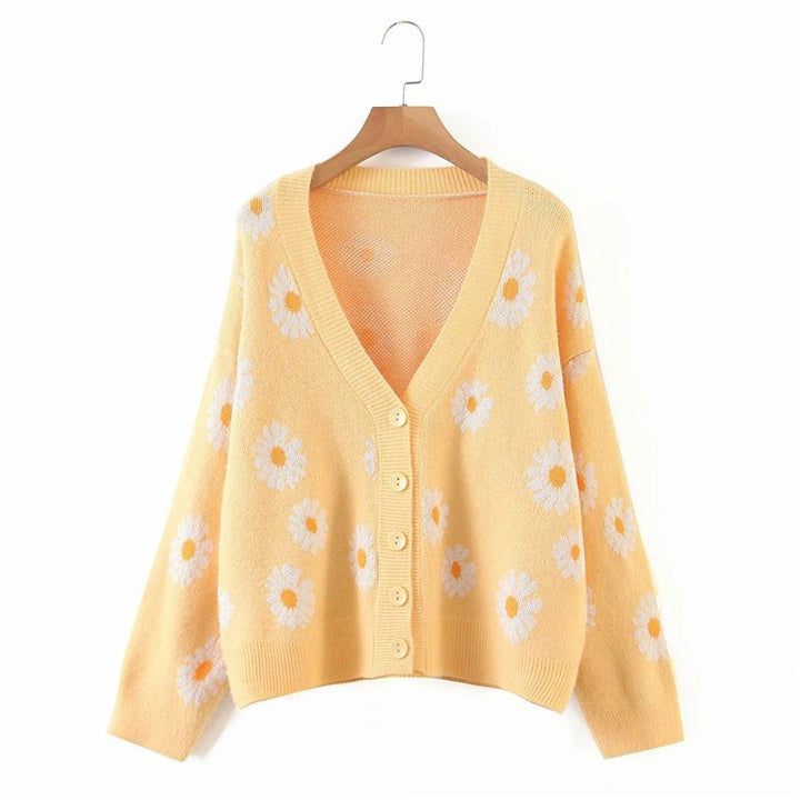 Women’s knit jacket with floral design and V-neck Lune London