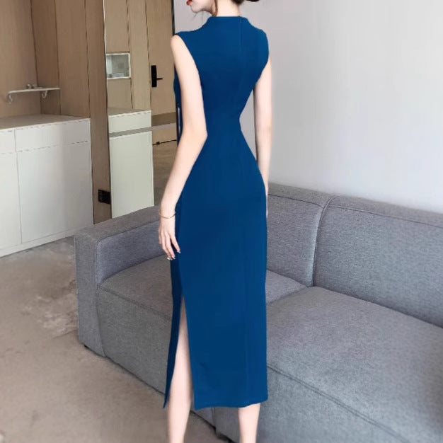 Ladies Elegant Midi Dress with a Sculpting Design and Chic Ruffles Style