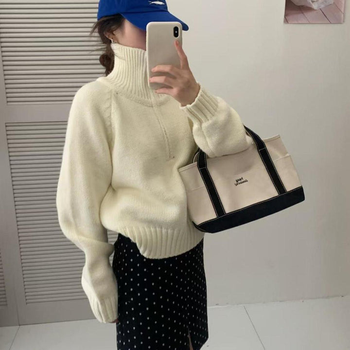 Pull tricot féminin à col montant et fermeture éclair Chic & Stil