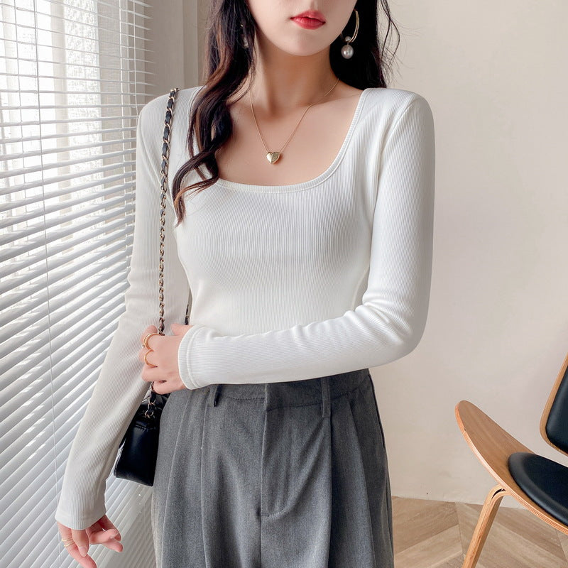 Women’s long-sleeved ribbed top with modern square neckline Chic & Stil